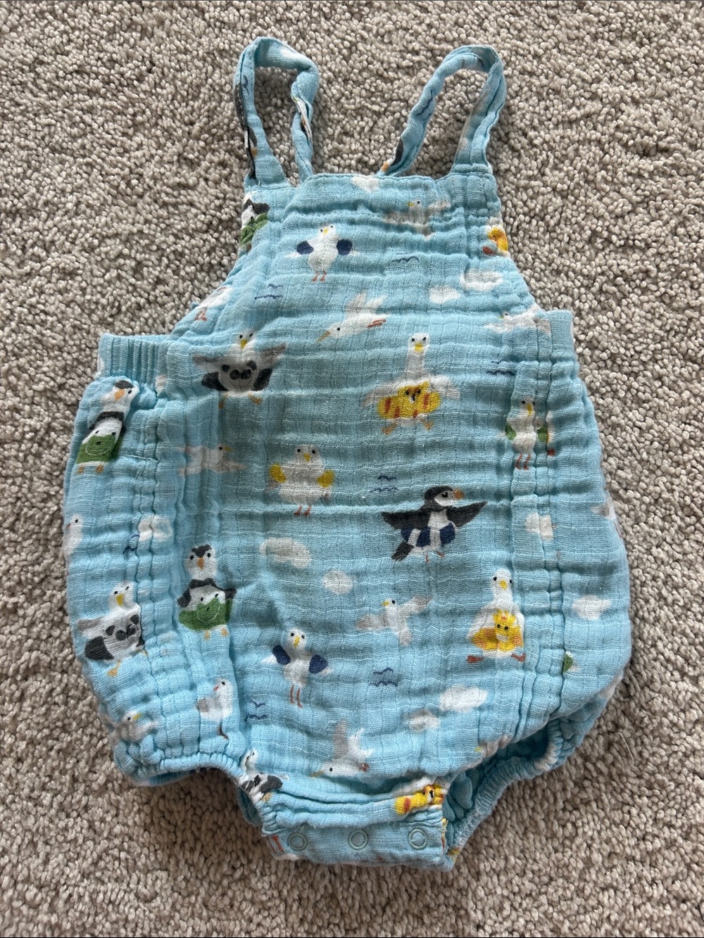 Angel Dear Light Blue Baby Muslin Romper with Bird & Animal Print